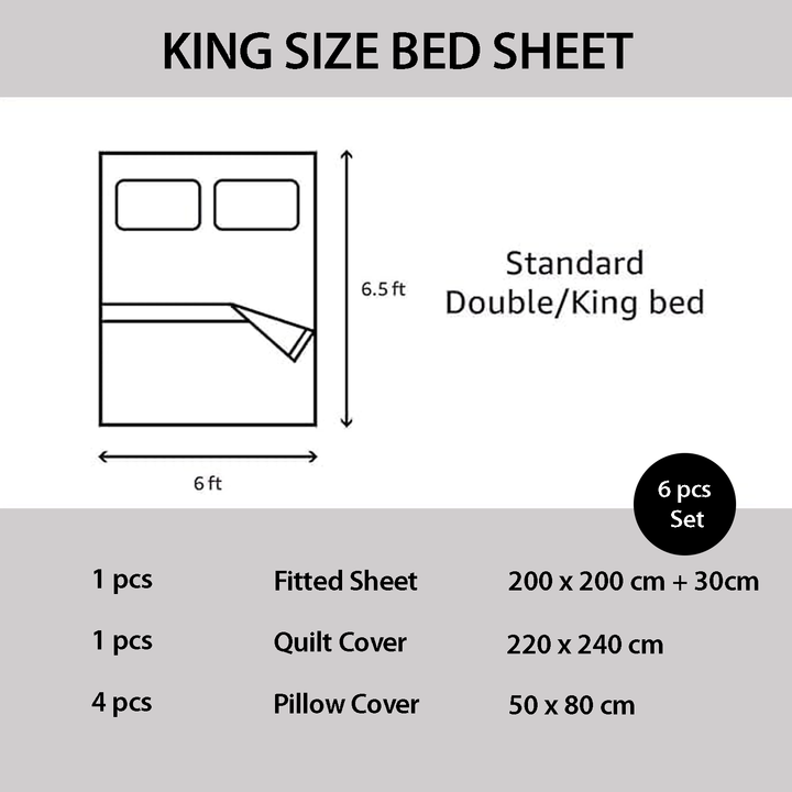 Floral King Bedding Set 6 PCs - Duvet Cover with Deep Pocket Fitted Sheet 200x200 (6FS99)
