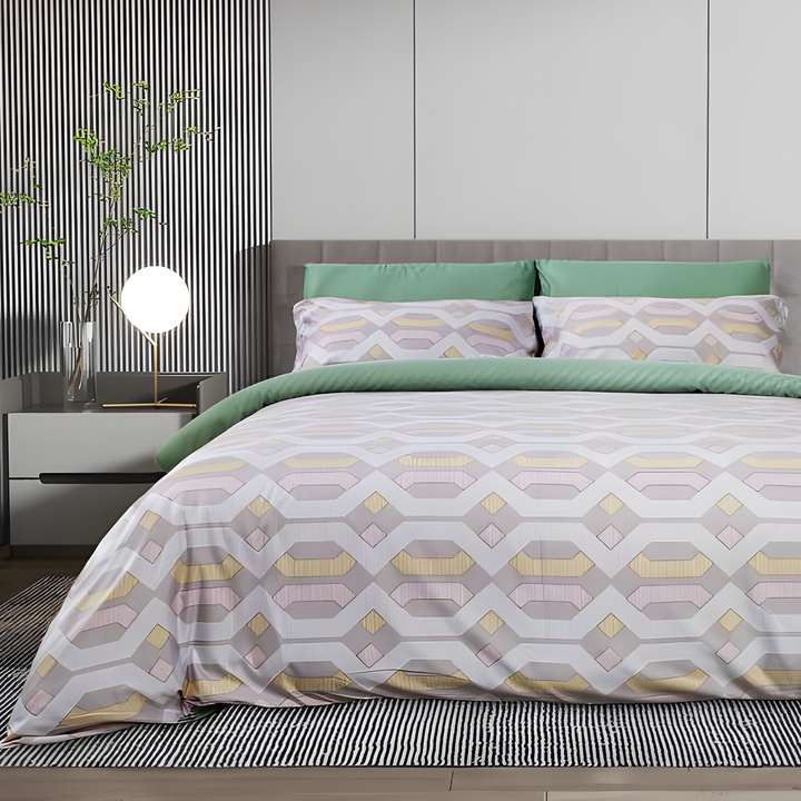 Floral King Bedding Set 6 PCs - Duvet Cover with Deep Pocket Fitted Sheet 200x200 (6FS99)