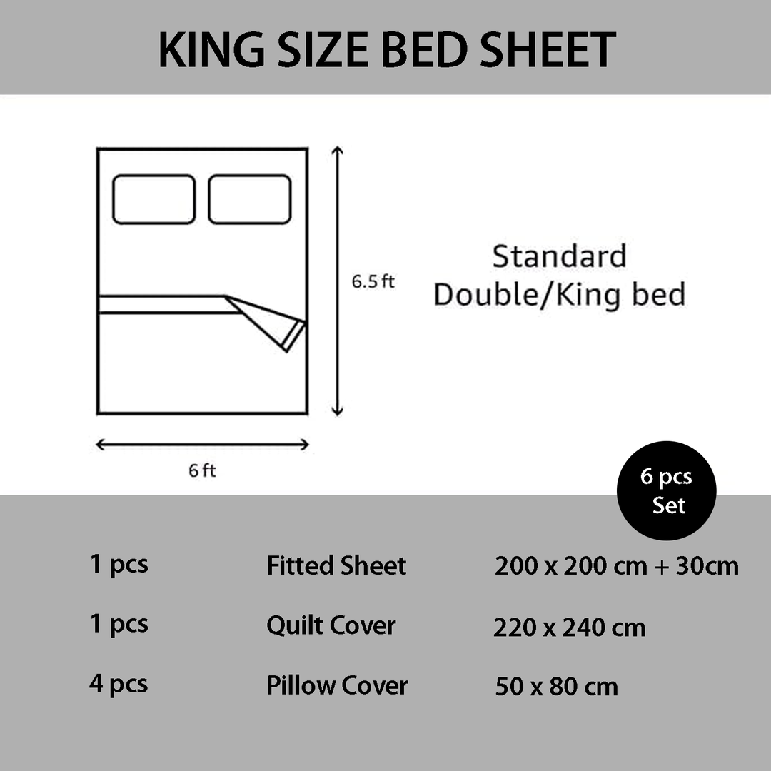 Floral King Size Comfort Bedding Set - 6 PCs with Duvet Cover and Pillowcases (6FS155)