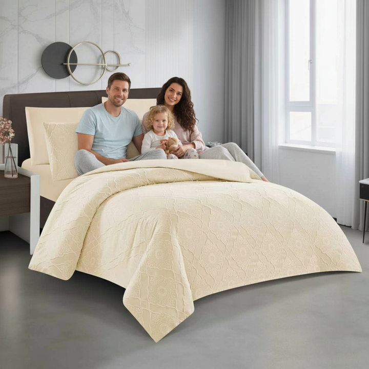 Elegant cream king size bedding set in modern bedroom