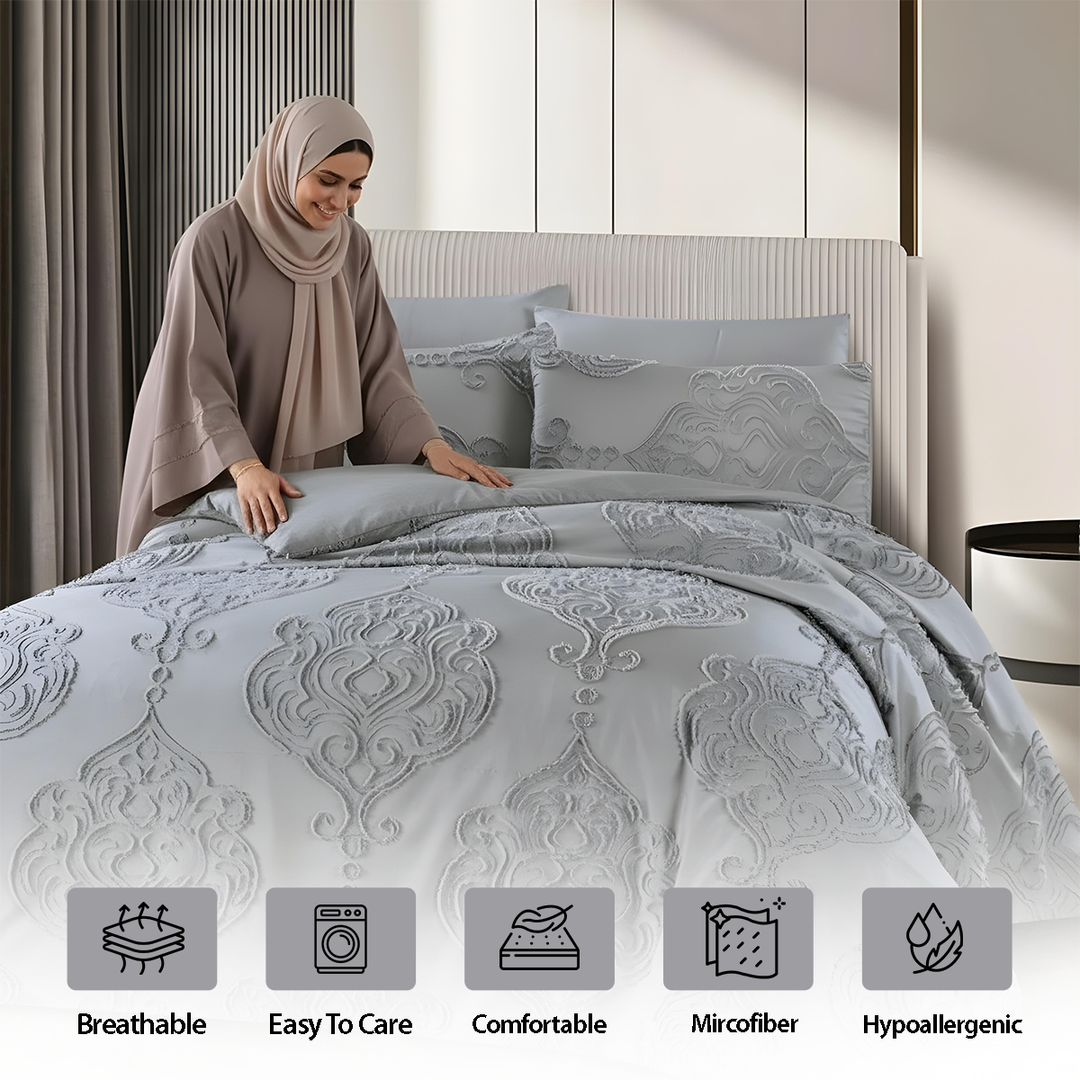 King Bedding Set with Duvet Cover 220x240 6 PCs  Fitted Bed Sheet Set (6FM27)