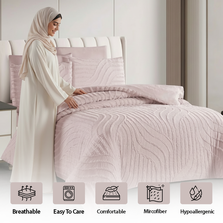 طقم سرير كينج مع غطاء لحاف 220 × 240، طقم ملاءات سرير ملائمة من 6 قطع (6FM21)