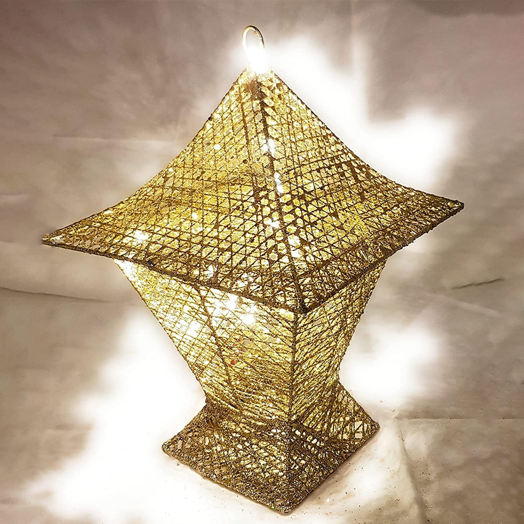 MOONCEE 3D Gold Ramadan Lantern with LED Lights - Decorative Lamp for Home & Events