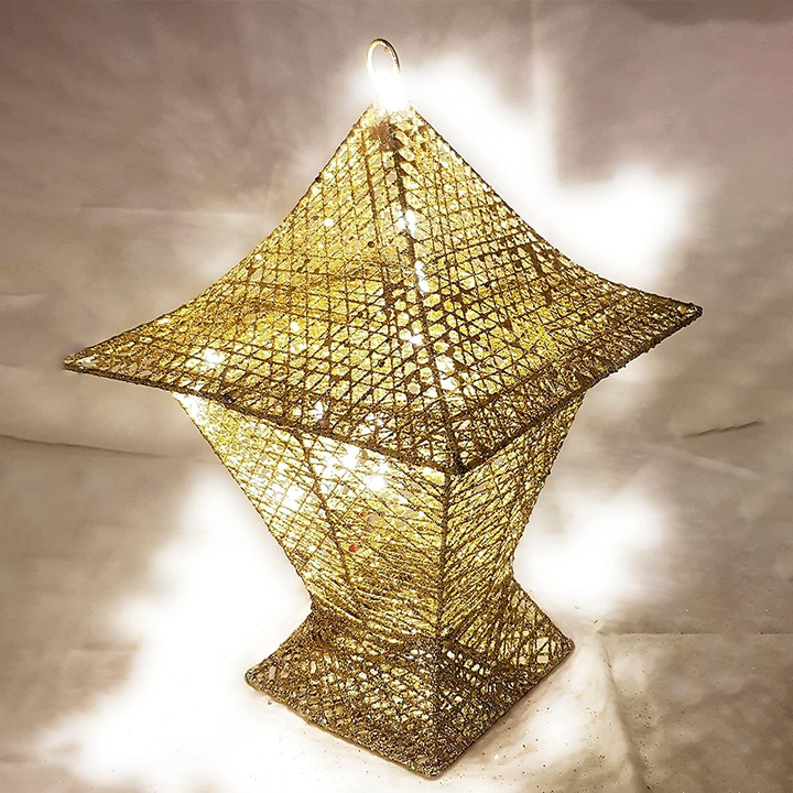 MOONCEE 3D Gold Ramadan Lantern with LED Lights - Decorative Lamp for Home & Events