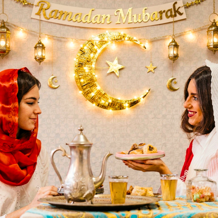 Ramadan Crescent LED Lantern Light – 3D Golden Hilal Eid Mubarak Home Decor Lamp