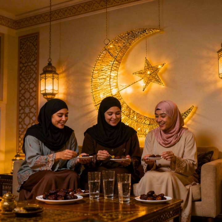 Ramadan Crescent LED Lantern Light – 3D Golden Hilal Eid Mubarak Home Decor Lamp