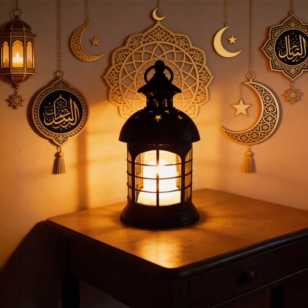 Elegant Ramadan LED Lantern – Warm Glow Eid Mubarak Table & Hanging Home Decor