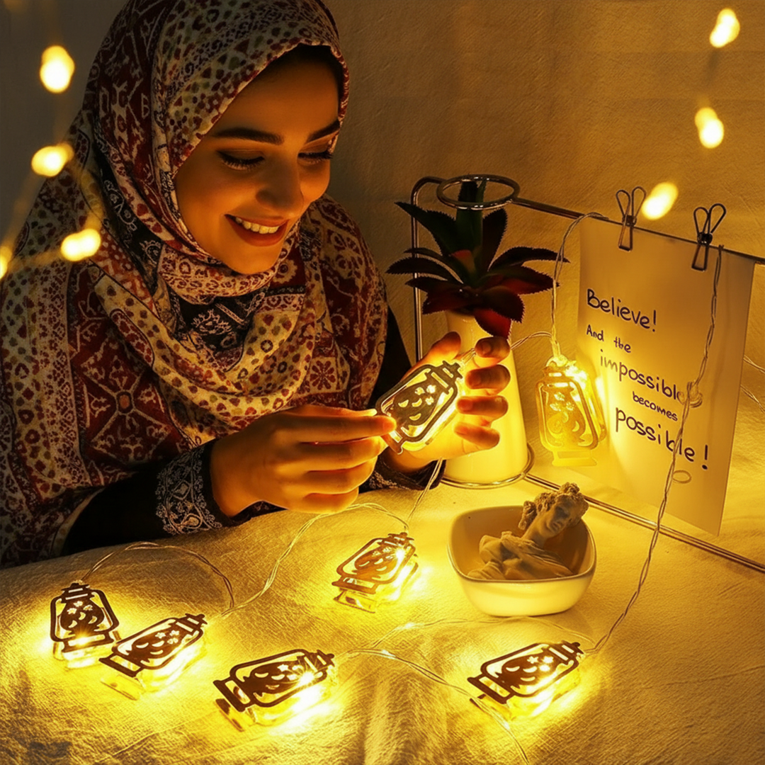 سلسلة مصابيح LED مكونة من 20 مصباحًا تعمل بالبطارية لديكور رمضان والاحتفالات (أبيض دافئ)