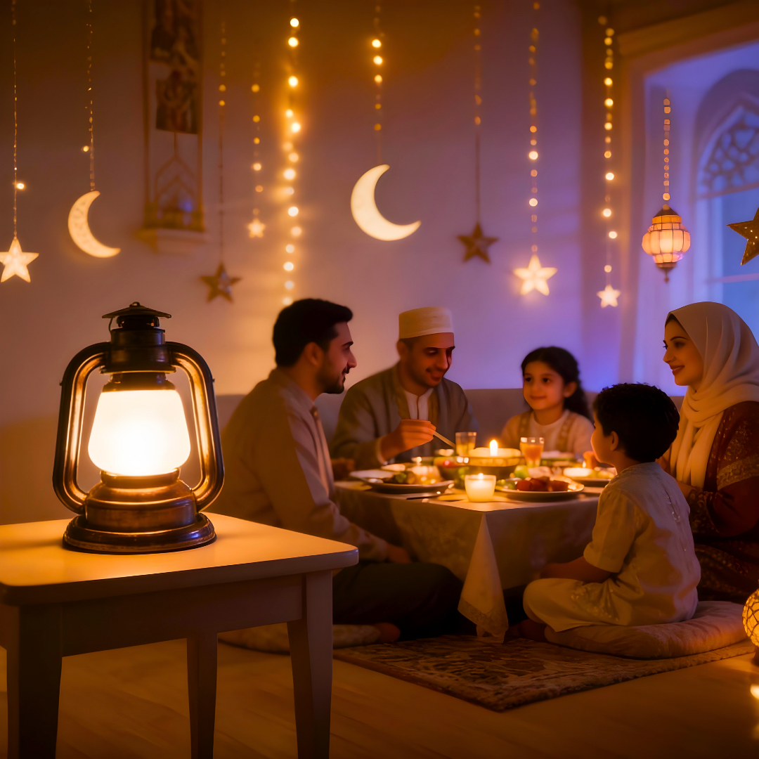 Traditional candle lanterns with soft golden light for home decoration