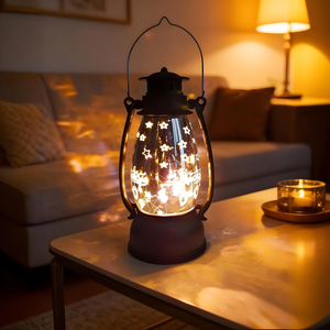 Ramadan decorative LED lantern with warm glowing lights and star cutout design