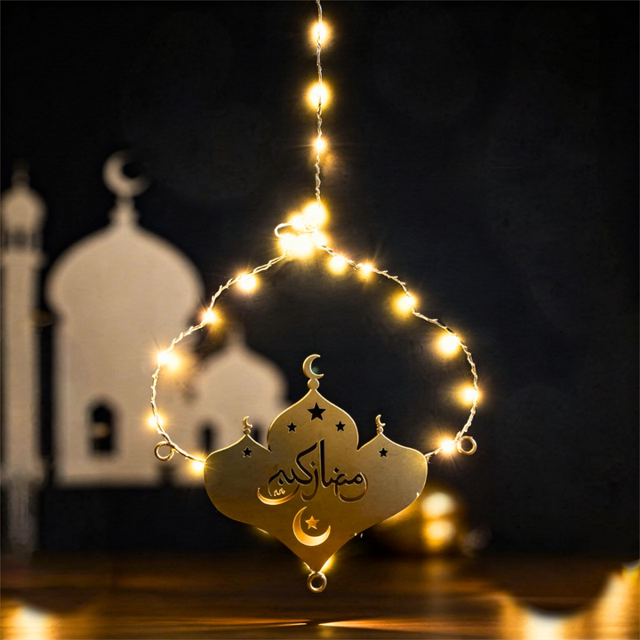 Ramadan Mubarak Hanging LED Light – Warm Glow Islamic Calligraphy Home Decoration