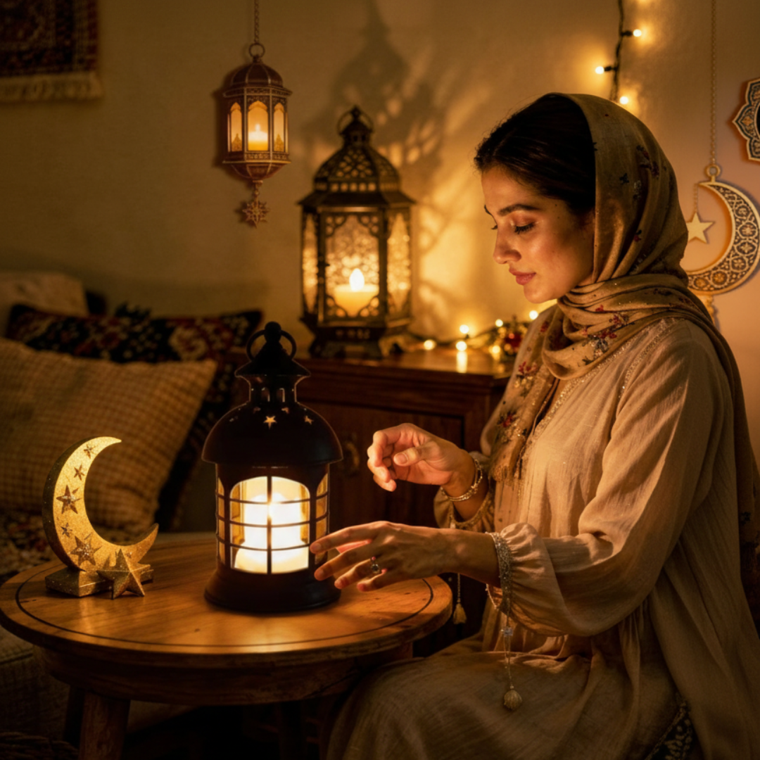 Cozy decorative lantern creating soft ambient illumination