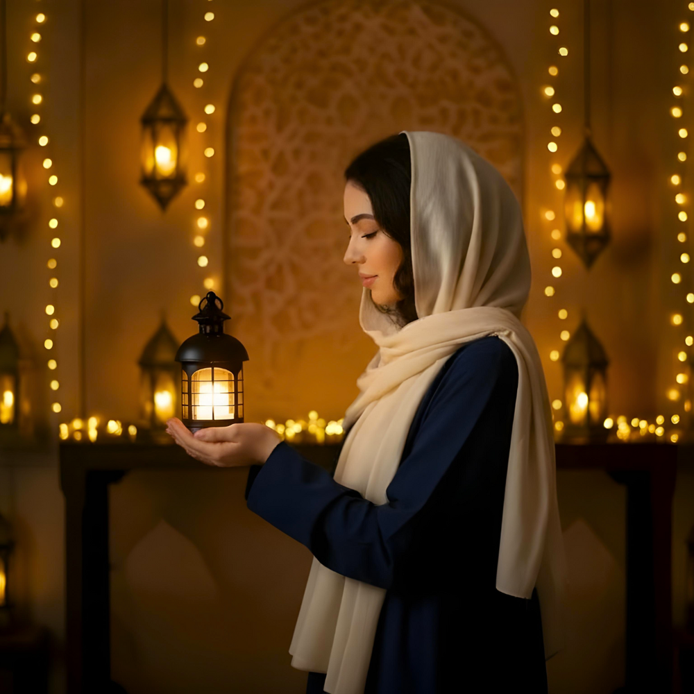 Decorative table lantern emitting soft warm ambient light