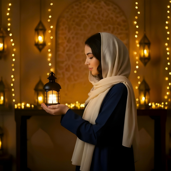 Decorative table lantern emitting soft warm ambient light