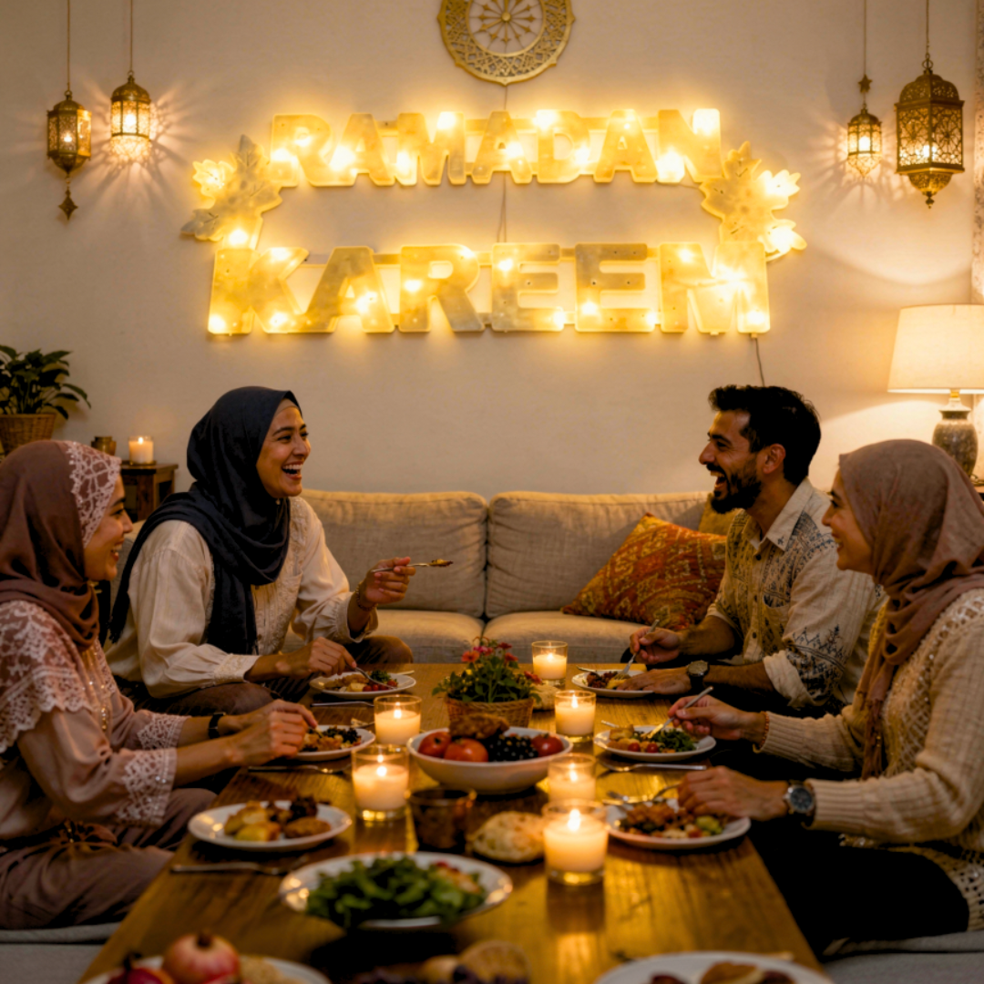 Ramadan Mubarak wall décor light in English script with warm white LED glow