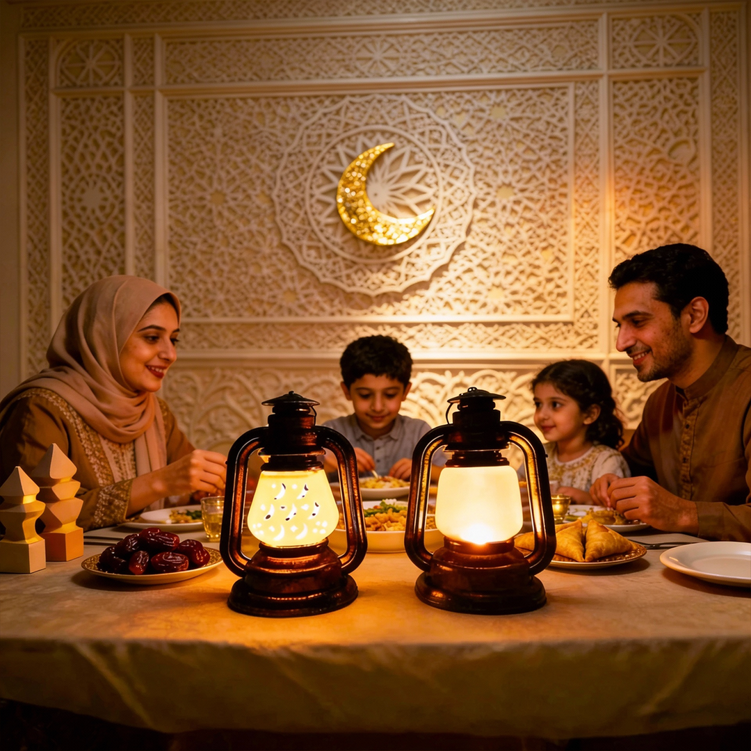 2 Pcs Ramadan Decorations Lanterns Lights 2 Color Mode Moon Eid Mubarak Lantern Light