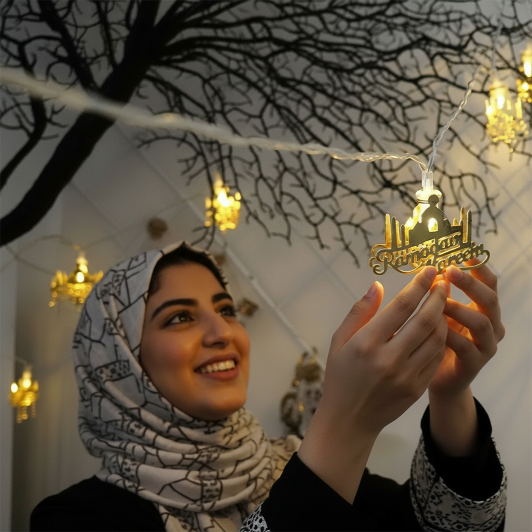 Ramadan 20 LED String Lights, Battery-Powered for Festive Decor (Golden Led Light)