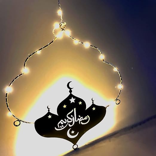 Ramadan Mubarak Hanging LED Light – Warm Glow Islamic Calligraphy Home Decoration