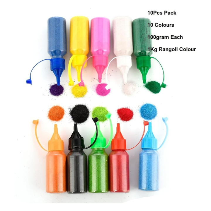 Decorative colored sand in plastic squeeze bottles for art projects