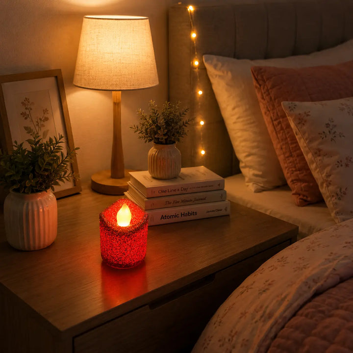 Red glitter LED tea light candles