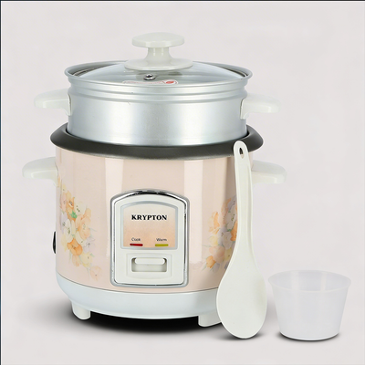 Krypton electric rice cooker with floral design on a light gray background