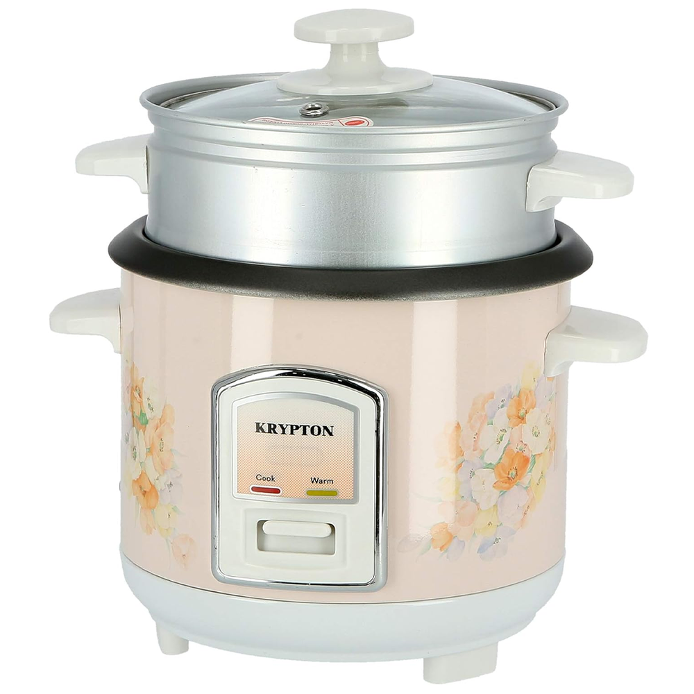 Krypton electric rice cooker with floral design on a white background