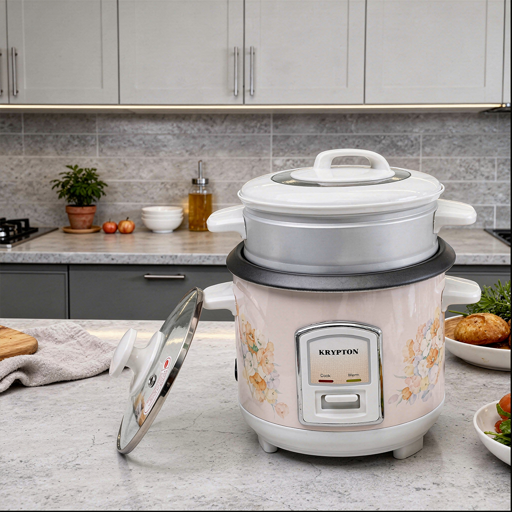 Compact rice cooker with steamer for modern kitchen