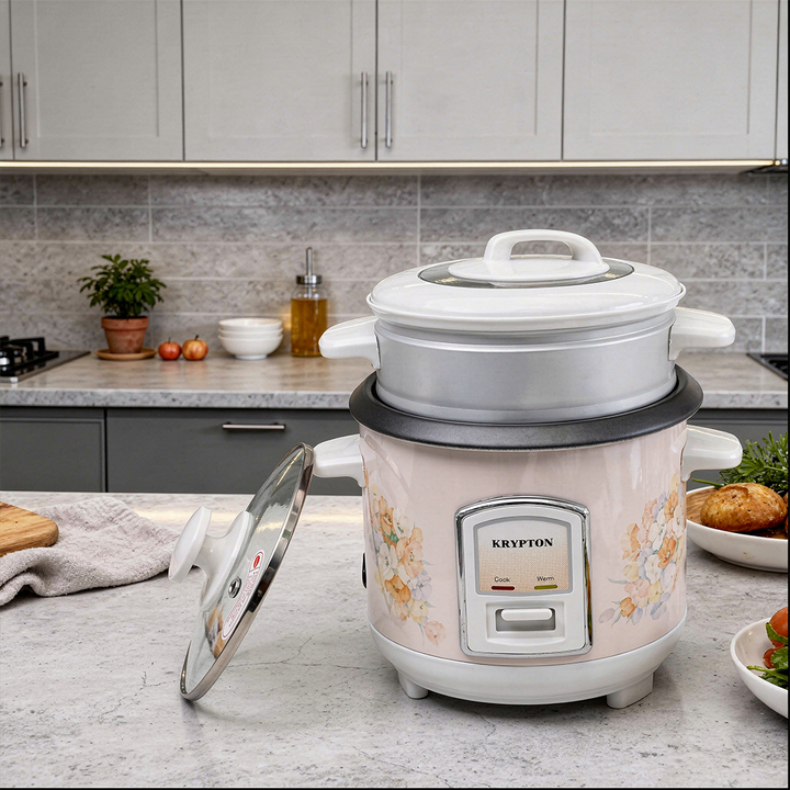 Compact rice cooker with steamer for modern kitchen