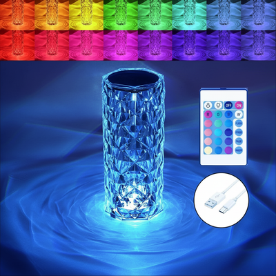 Crystal table lamp with RGB color changing LED lights
