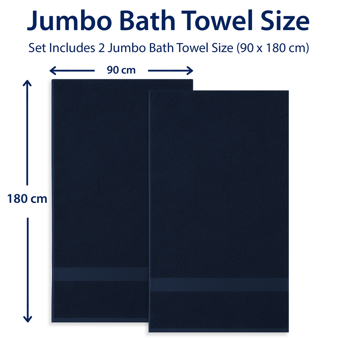 2 PCs Jumbo Bath Towels Set – 100% Pure Cotton, 600 GSM Luxury Towel Set (Royal Blue)