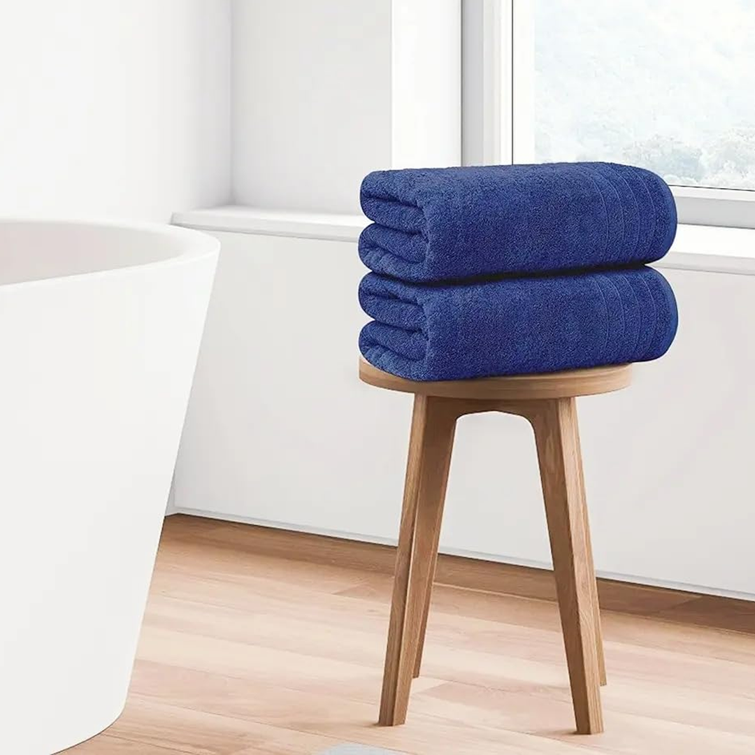 2 PCs Jumbo Bath Towels Set – 100% Pure Cotton, 600 GSM Luxury Towel Set (Royal Blue)