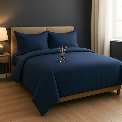 Single Bed Sheets 4 PCs Set with Duvet Cover Set 160x220 cm, Bedding Set (Dark Blue)
