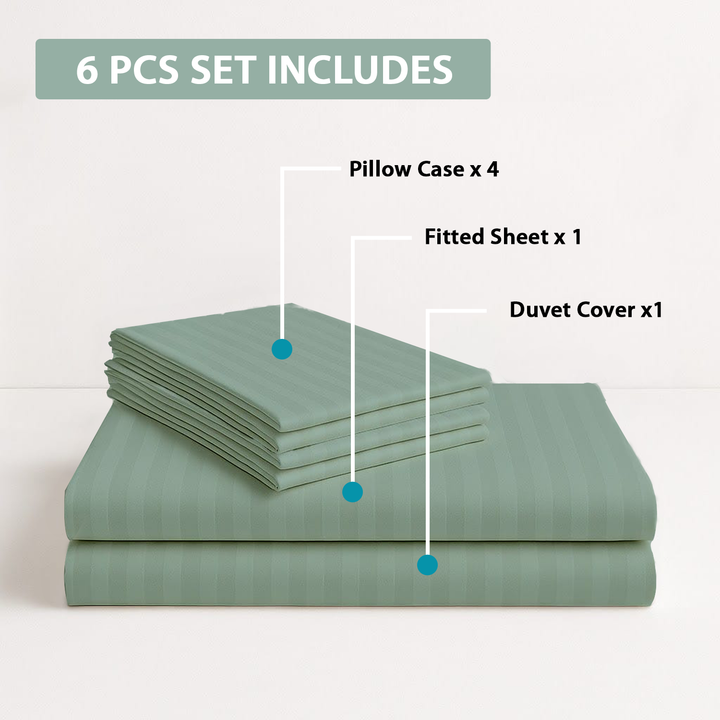 MOONCEE 6 PCs King Bed Sheet Set With Duvet Cover 220x240 Bedding Set (Sage Green)