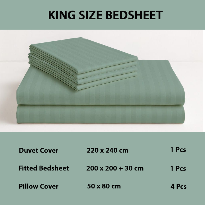 MOONCEE 6 PCs King Bed Sheet Set With Duvet Cover 220x240 Bedding Set (Sage Green)