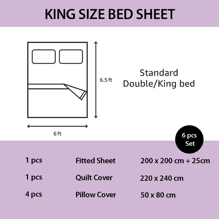 Luxury King Size Bedding Set – 6 Pcs Cotton Blend Duvet Cover with Lace Design (Lavender)