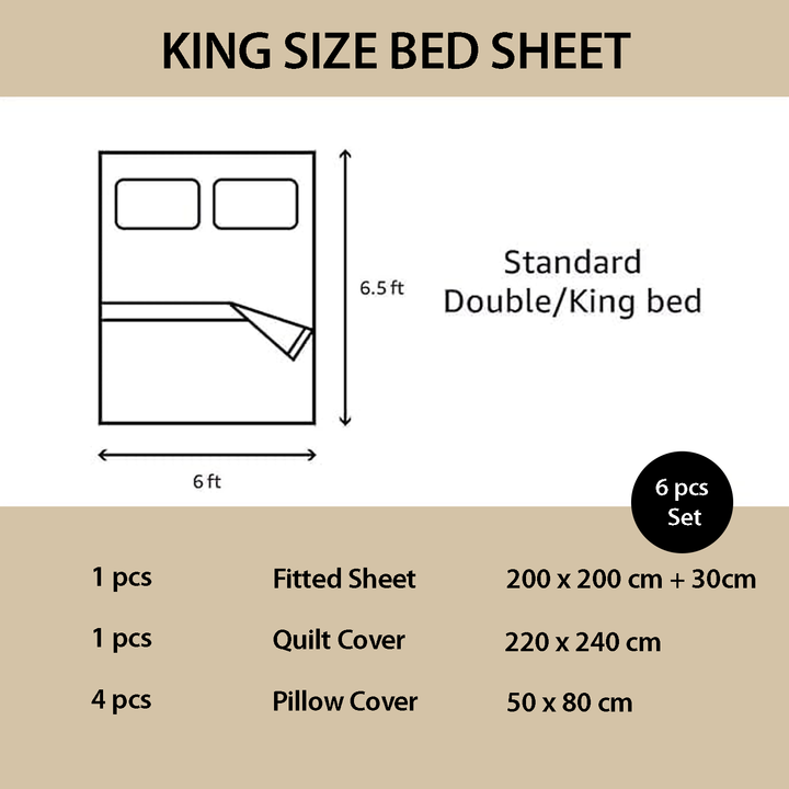 Premium Cream King Bedding Set 6 PCs - Ultra-Soft Comforter & Pillowcase Set (6FM60)