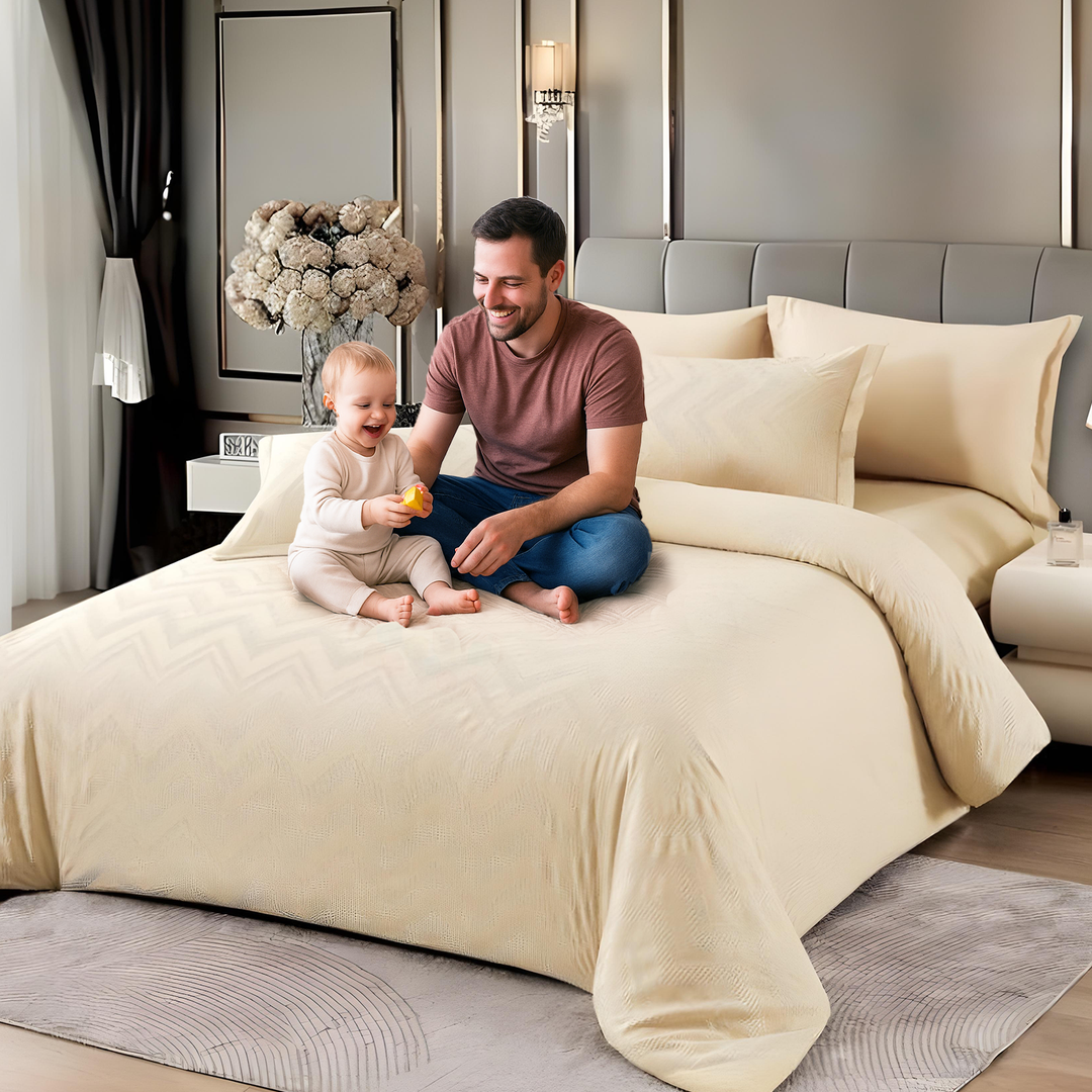 Premium Cream King Bedding Set 6 PCs - Ultra-Soft Comforter & Pillowcase Set (6FM60)