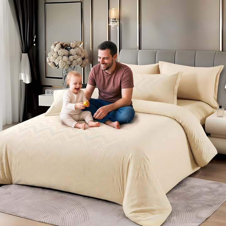 Premium Cream King Bedding Set 6 PCs - Ultra-Soft Comforter & Pillowcase Set (6FM60)