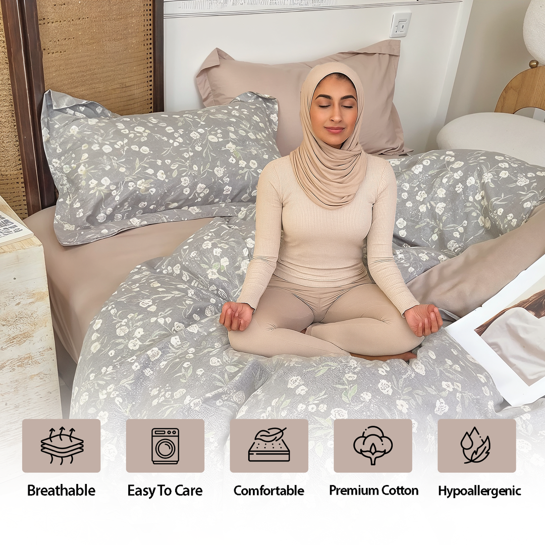 Floral 6 PCs King Size Bed Set with Duvet Cover, Fitted Sheet & Matching Pillowcase(6FS109)