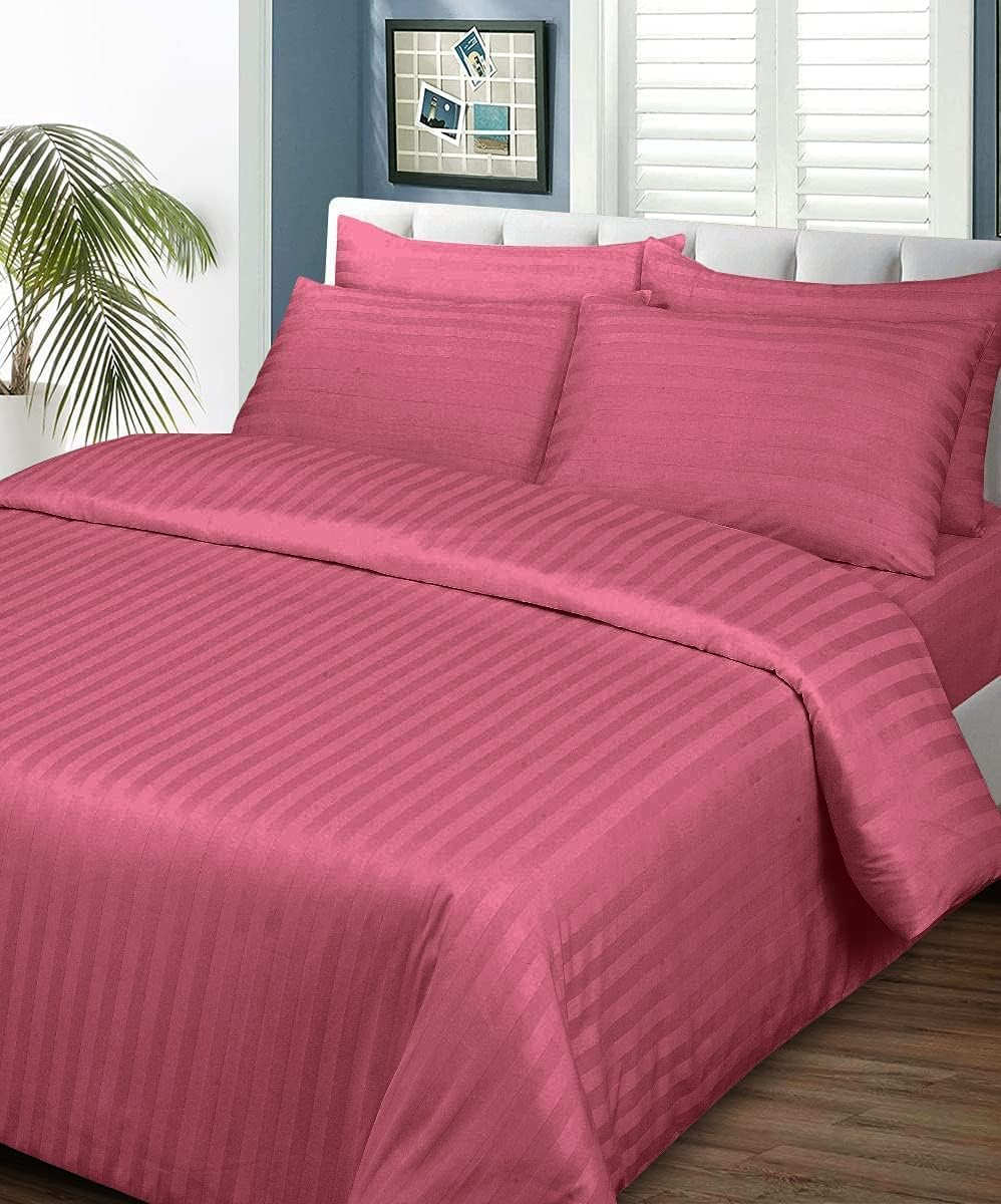 4 PCs Single Bed Sheets Set With Duvet Cover Set 160x220 cm Bedding Set (Pink)