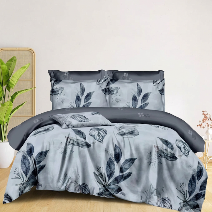 Grey single size bedding set with modern leaf print