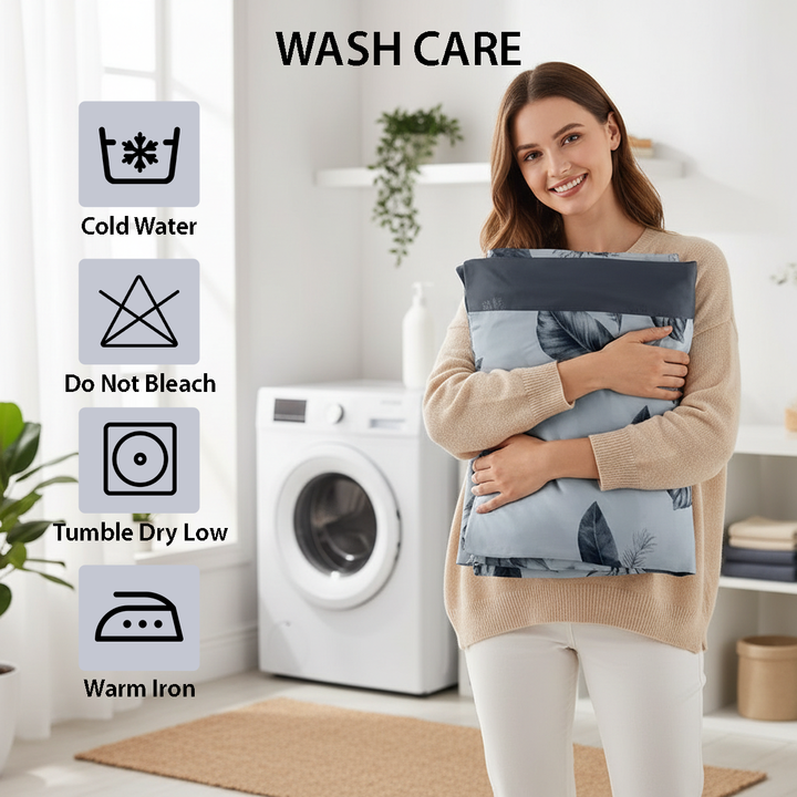 Elegant grey single bedding with botanical leaf print