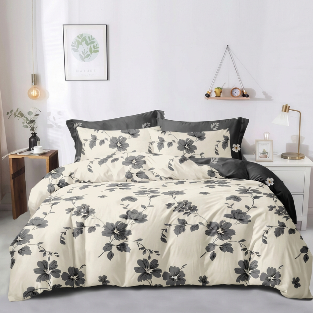 Grey floral king size bedding set with modern design