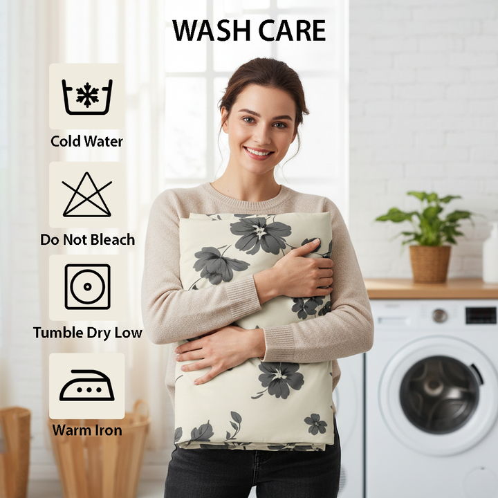 Modern single size bedding set with grey flower pattern