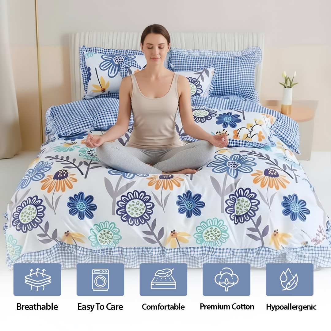 King Size Floral Printed Cotton Bedsheet Set 6 PCs with Pillowcases - Fresh Style (6TQ01)