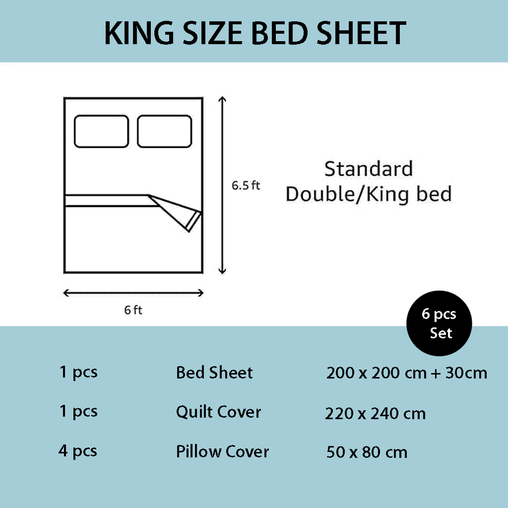 King size bed sheet set dimensions and components diagram in mooncee uae