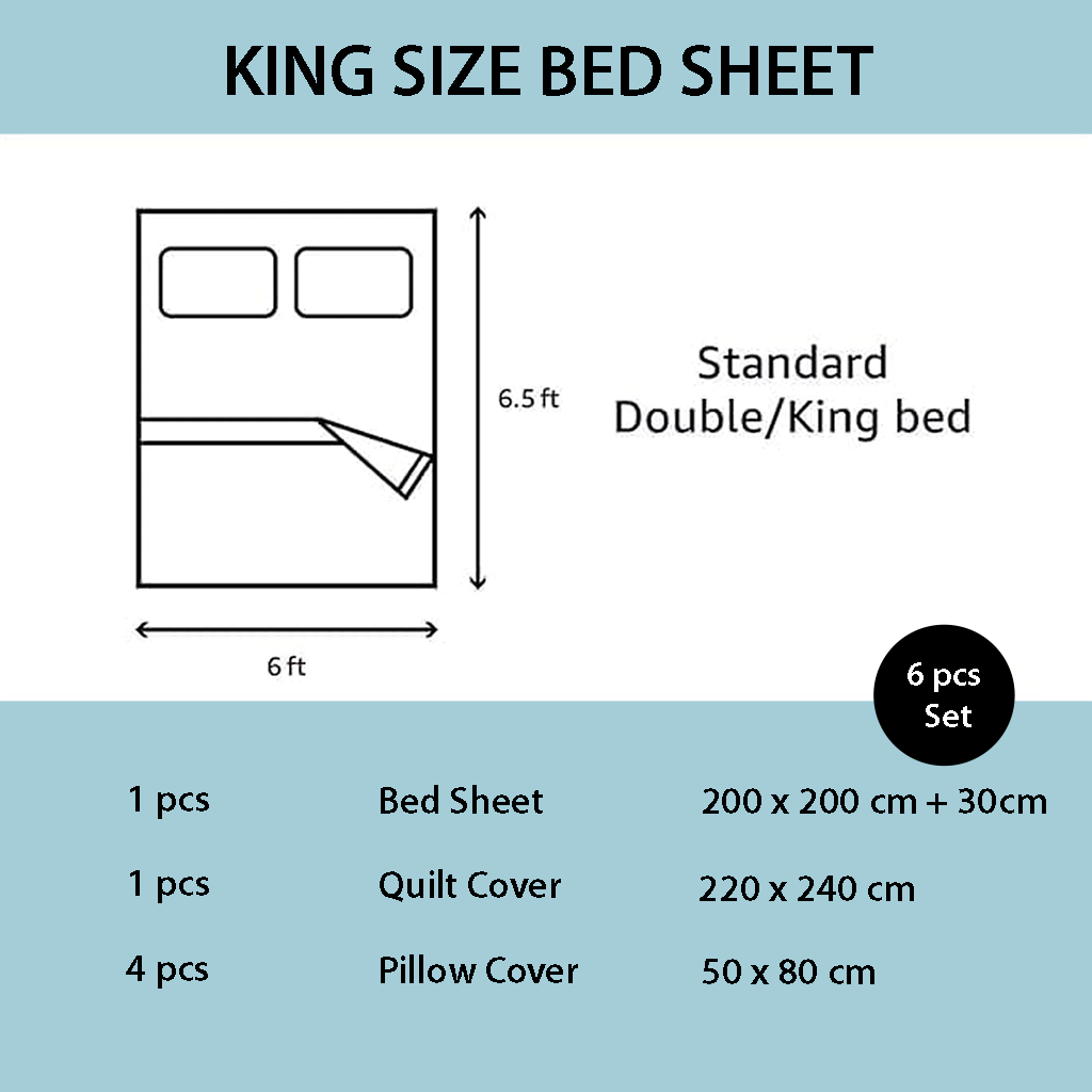 King size bed sheet set dimensions and components diagram in mooncee uae