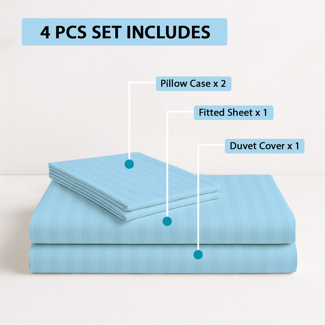 4 PCs Single Bed Sheets Set With Duvet Cover Set 160x220 cm Bedding Set (Sky Blue)