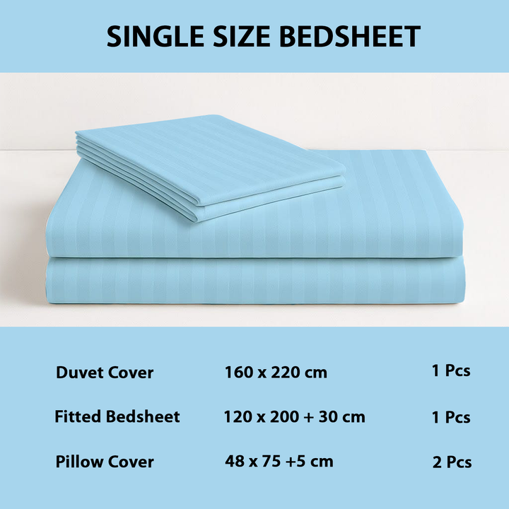 4 PCs Single Bed Sheets Set With Duvet Cover Set 160x220 cm Bedding Set (Sky Blue)