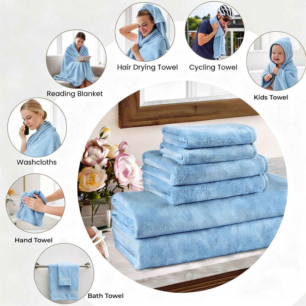 100% Cotton Bath Towel Set 6 PCs -Soft & Absorbent, Best Quality Towel for Daily Use (Blue)
